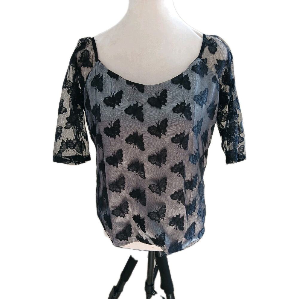 Vintage Black Lace‎ Top Fairy Coquette Whimsigoth Y2K Butterfly Dark Romance Med